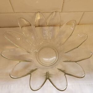 Vintage MCM Clear Glass Lotus Flower Petal Bowl, 9"X5", 1950s-1960's